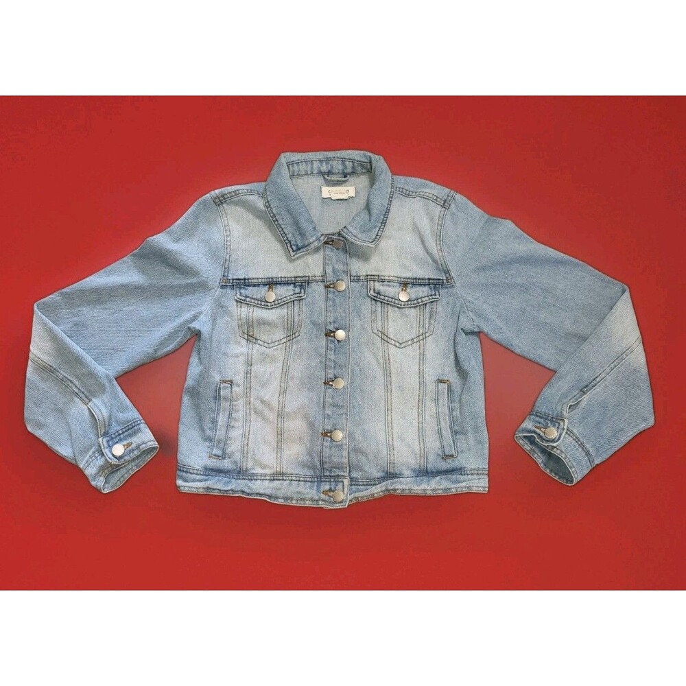 Women's Ci Sono Distressed Light Wash Blue Denim Jean Jacket Size Large